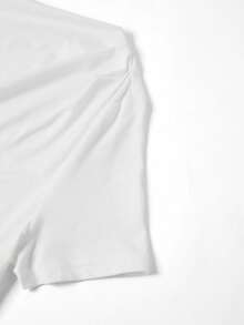 Ellevyn 3件套女士加大码褶皱修身不对称肩短袖T恤套装 - 彩色 - 查看 7