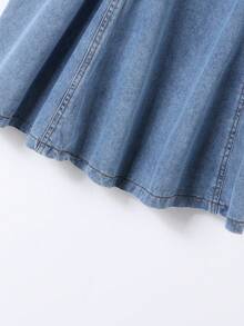 SHEIN Girls' Stylish Denim Suspender Dress, Soft Washed Denim Princess Dress, Summer New Design - Blue - View 3