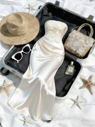 SHEIN Raffinéa Romantic Elegant Luxurious Embroidered Mesh Women's Strapless Dress Satin Dress Elegant Long Strapless Dress Tube Top Dresses Sexy Elegant Dress Belle Elegant Dress