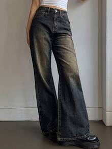 Dazy Tall 高个女式水钻装饰喇叭牛仔裤，优雅休闲长裤 - 深色水洗藍 - 查看 8