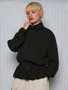 COUREZ Pinstripe Lightweigth Track Jacket /Y2K Spring Clothes For Women Sexy Stylish Going Out Outfits Black Jackets For Women Birthday Outfits Date Night Valentines Day - Black - View 5