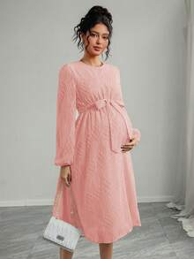 Momance Vestido de maternidad elegante para el Día de San Valentín/Primavera, vestido de fiesta de boda de maternidad con textura de jacquard rosa - Rosa - Ver 5