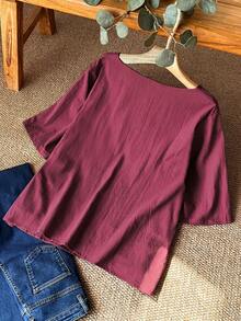 Rusticease Camisa asimétrica de talla grande color rojo rosa para ropa de otoño - Rosa Roja - Ver 2
