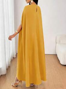 SHEIN Lady 女士时尚优雅网纱拼接连衣裙 - 黃色 - 查看 2