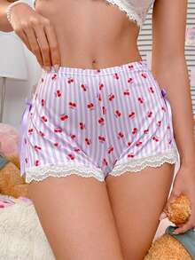 PetitDoll 1件女童甜美樱桃条纹蝴蝶结装饰开裆内裤 - 紫色 - 查看 5