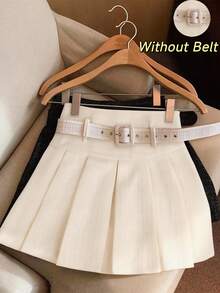 Franclia High Waist Pleated Wool Blend Skirt, Elegant For Women In Spring/Autumn - Beige - View 1