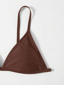 Swim Basics 2026新款女士泳装上市，纯色性感比基尼泳装套装，夏季沙滩棕色比基尼套装，棕色泳衣，女士纯色比基尼套装，素色比基尼，V领比基尼 - 咖啡棕 - 查看 5