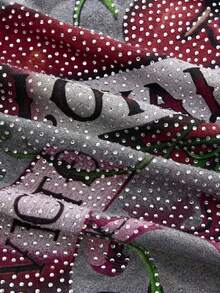 ROMWE Grunge Punk Spring/SummergraphicY2K Retro Sexy Deep Draped Neck Camisole For Women With Rhinestone Skull, Vine & Heart Prints - Grey - View 4