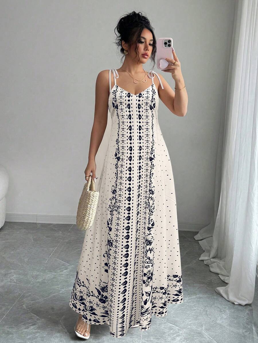 Rafferiza Đầm hai dây dáng rộng in hoa dành cho nữ, thích hợp cho kỳ nghỉ và đi biển. - Nhiều màu - Xem 1