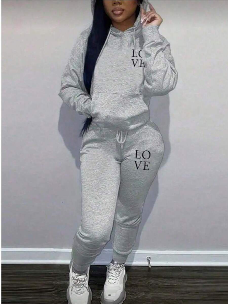 CONJUNTO PANTS Y SUDADERA COBNN MUJER ESTAMPADO PARA GYM O ACTIVIDADES AL AIRE LIBRE COMODO Y FRESCO SIN OLOR - Gris - Ver 1