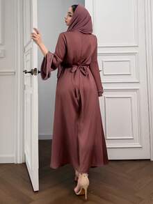 DAZY Vestido Evasê Elegante Feminino com Aplicação de Pérolas Falsas nas Mangas Sino - Vermelho - Visão 5