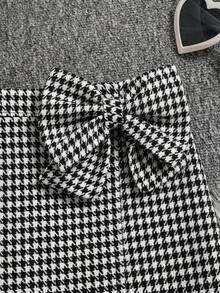 少女纯色蝴蝶结装饰休闲A字迷你裙 - 黑色 - 查看 5