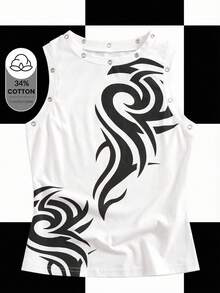 Shutterstock Y2Kool Valentine's Day Women's Fashion Streetwear Printed Lace-Up Sleeveless Top Summer Snap-Button Printed Sporty Party Top White Printed Tank Top Metal Lace-Up Top Styling Inspiration Fashion Collection New Year Outfits Hot Chick Cotton Pieces - White - View 1