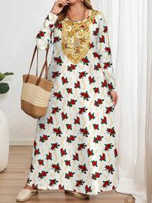 EMERY ROSE Plus Size Long Sleeve Round Neck Dress, Suitable For Autumn/Winter/Vacation/Summer/Spring - Multicolor - View 2