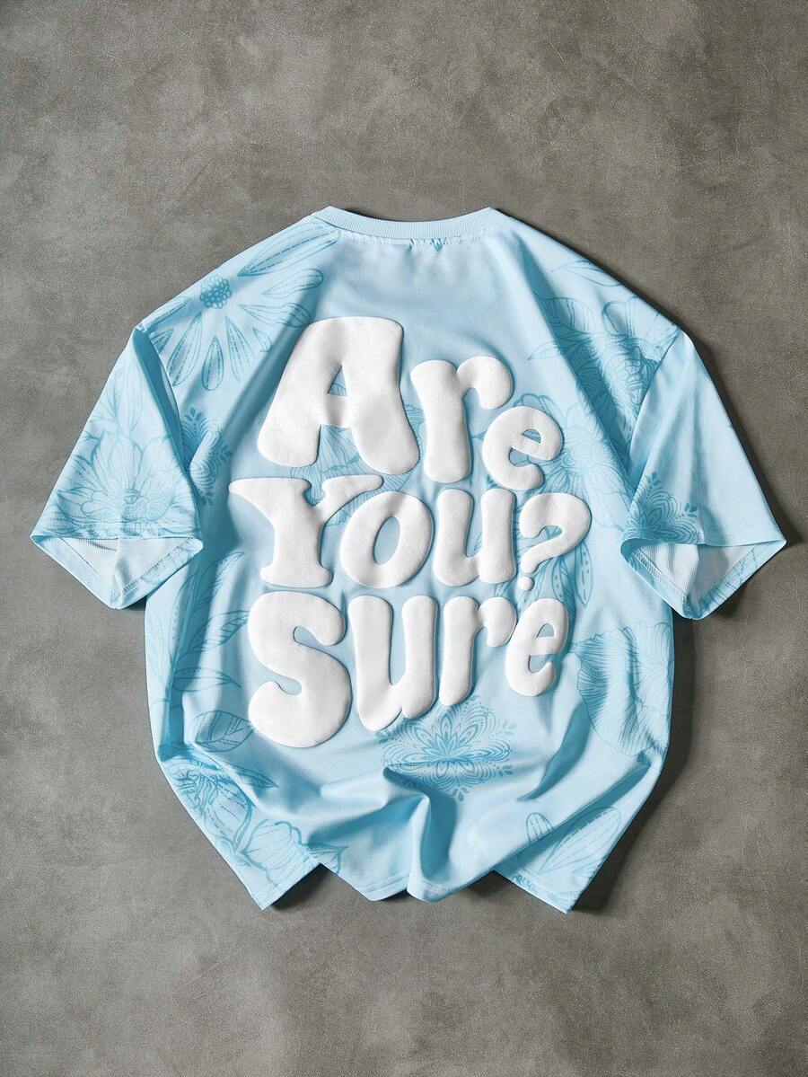 PAVTROS 男士街头风畅销花卉图案T恤，饰有3D立体压纹英文文字，适合户外音乐节、休闲外出、送给男友/老公的礼物、周年纪念礼物，天蓝色 - 天藍色 - 查看 1