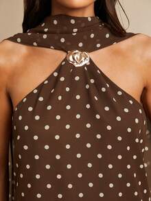 Silquee 女士吊带金属扣波点衬衫，春夏款 - 棕色 - 查看 7