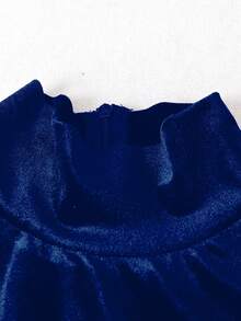 Franclia 女士丝绒高领褶皱腰身修身迷你连衣裙 - 寶藍色 - 查看 4