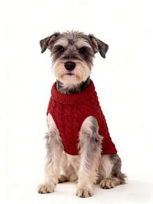 1 pieza Suéter de mascota de cuello alto de unicolor con botón de madera y tejido de punto elástico y cómodo, adecuado para gatos y perros en otoño/invierno, Navidad - Rojo - Ver 4