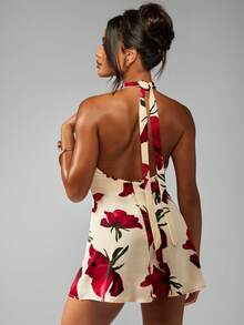 MISSGUIDED 花卉图案吊带迷你连衣裙，交叉前领扭结细节，夏季露背无袖派对连衣裙 - 白色 - 查看 2