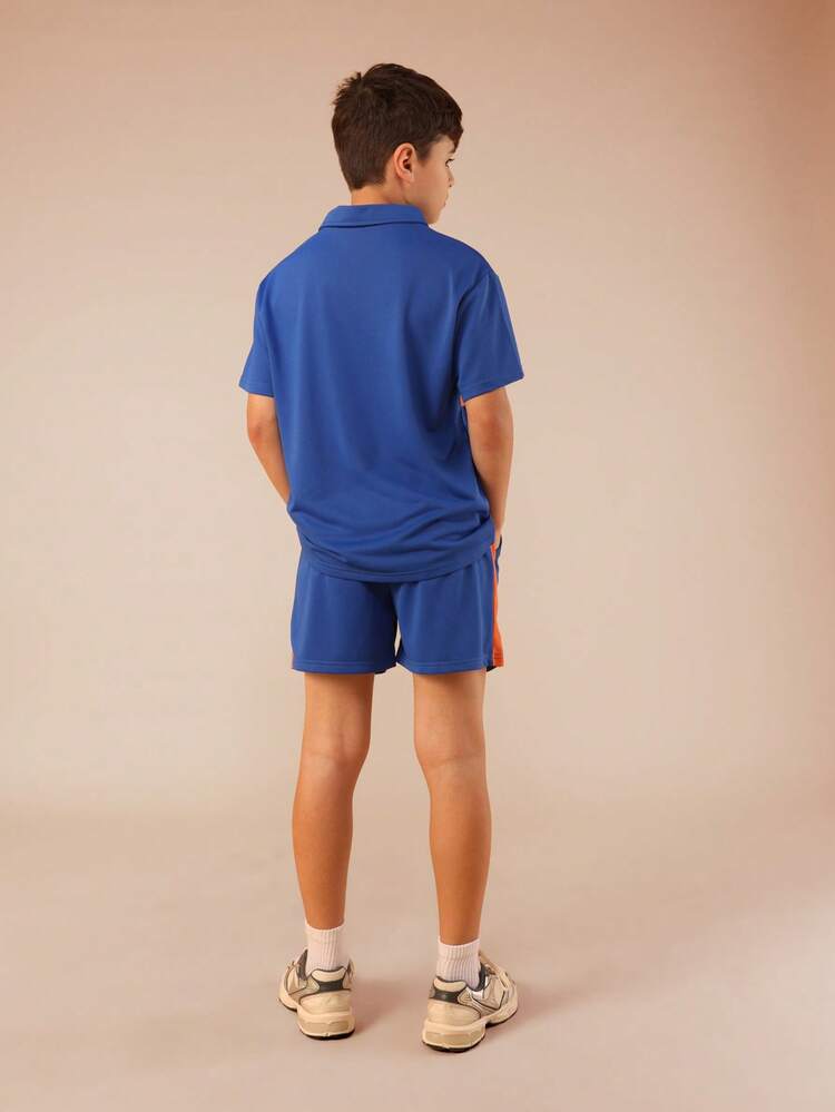 Zip Through Polo And Shorts Set With Stripe Detail