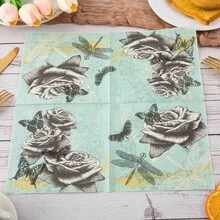 25张/套 植物图案一次性餐巾纸，13*13英寸，双层，派对餐巾纸，优雅植物甜点餐巾纸，适合女士晚宴、情人节、婚礼、生日等场合。 - 綠色 - 查看 3