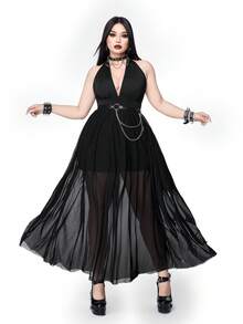 Whyspr Sexy Bodycon-Kleid in Große Größen mit V-Ausschnitt und rückenfreiem Design, eleganter Stil für Frühling/Sommer - Schwarz - Übersicht 7