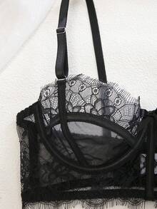 成熟迷人女士蕾丝轻薄内衣 - 黑色 - 查看 6