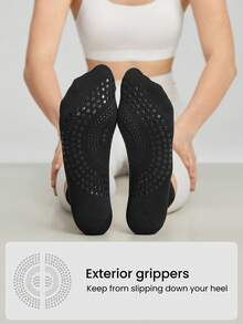 GLOWMODE 3 أزواج من الجوارب المُمشى بتهوية mesh, تمنحك تجربة المشي مع الراحة، قابضة و مناسبة للتمارين الرياضية اليومية في الاستوديو. - الأسود - مشاهدة 5