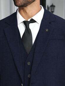 Manfinity Mode 男士加大码商务通勤西装套装，包括夹克、马甲和裤子 - 寶藍色 - 查看 7