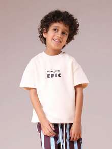 SUMWON 男童印花T恤搭配阔腿裤套装，Everything Epic印花短袖圆领休闲装，条纹下装，夏季 - 彩色 - 查看 5