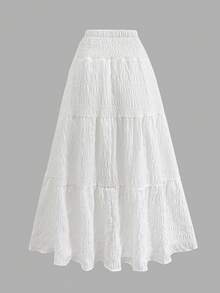 Girlism Teen Girl White,Ruffle Skirt Boho Long Skirt Break Paperbag Waist Frill Trim Ruffle Hem Skirt