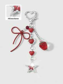 ROMWE Kawaii 1 春季新款 Y2K 甜美、清爽、温暖又独特，时尚红色树脂爱心草莓镂空蝴蝶结水钻镶钻星星吊坠，钥匙扣配饰，包包挂件，适合女孩和女士日常佩戴，节日礼物 - 紅色-82 - 查看 2