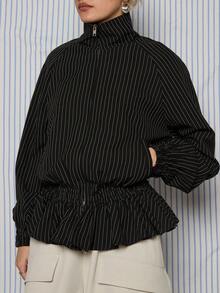 COUREZ Pinstripe Lightweigth Track Jacket /Y2K Spring Clothes For Women Sexy Stylish Going Out Outfits Black Jackets For Women Birthday Outfits Date Night Valentines Day - Black - View 7