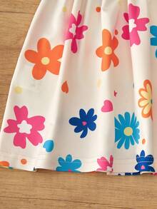 SHEIN Vintaside Kids 三件装女婴荷叶边吊带连衣裙，条纹配彩色花卉/粉色图案，甜美可爱，适合夏季玩耍和度假。 - 彩色 - 查看 8