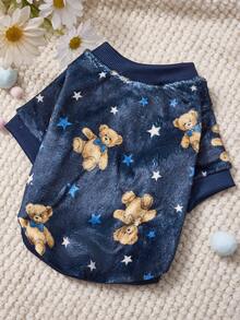 PETSIN 1 Printed Brown Bear Star Flannel Sweatshirt, Thick And Warm Pet For Autumn And Winter, Navy Blue - Multicolor - View 7