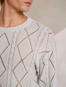 Manfinity CityGents Light Grey Men's Regular Length Partywear Sweater Featuring See-Through Diamond Pattern And Rib-Knit Wrist-Length Sleeves - Light Grey - View 2