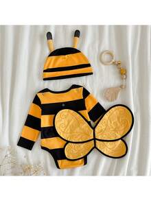 Loomiva Newborn Baby Girl 3pcs Set: Bee Shaped Romper, Hat & Wings