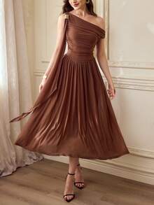Vintamour Vintage elegantes Damenkleid mit Metallschnalle, elastisches Mesh-Gewebe, Lässig Resort Urlaubsparty Kleid, Sommerkleid, langes Sommerkleid für Damen, Sommeroutfits für Damen, Sommerkleidung, Frühlingsoutfit Damen, Frühlingsbreak-Outfits, Valentinstag, Valentinstagoutfits für Damen, Valentinstagkleid, Valentinstagkleidung, Valentinstagoutfit, elegante Kleider für Damen, elegantes Kleid Damen, braunes Kleid - Braun - Übersicht 2