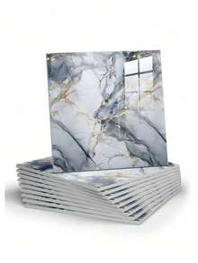 10pcs 0.9㎡ Deep Gray Marble Pattern Tile Sticker Waterproof & Moistureproof Aluminum Plastic Board Self-Adhesive Wall Paper For Wall Renovation And Decoration Valentine DAY, Valentines Wedding, Birthday - dark blue - View 9