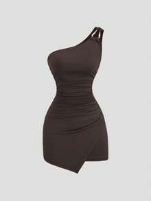 Sweetra Vestido corto sexy y elegante para mujer, adecuado para citas y salidas casuales, primavera/verano - Marrón - Ver 2