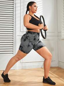 SHEIN Rhythm Era 2 chiếc quần short nữ cỡ lớn nhuộm màu tie-dye, màu đen, xám, xanh navy, thích hợp cho yoga, golf, thể thao ngoài trời. - Nhiều màu - Xem 6