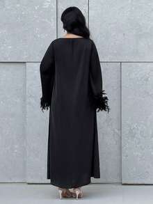 Al Najma 女士优雅水钻装饰阿拉伯风格连衣裙 - 黑色 - 查看 7