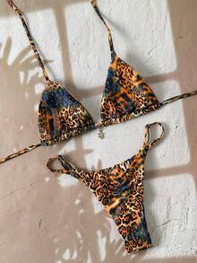 Swim Vcay Bộ bikini gợi cảm cổ yếm in họa tiết ngẫu nhiên dành cho nữ, trang phục đi biển mùa hè. - Nhiều màu - Xem 3