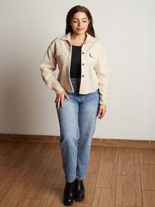 Lupita Cardoza 秋冬款翻盖口袋落肩纽扣前开襟大衣 - 杏色 - 查看 6