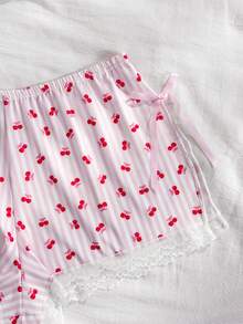 PetitDoll Valentine's Day Plus Size Cute Cherry Striped Bow Tie Slit Series Panties