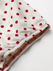 Sweetra Plus Size Polka Dot Patchwork Solid Color Mini Dress, Spring/Summer - Red - View 3
