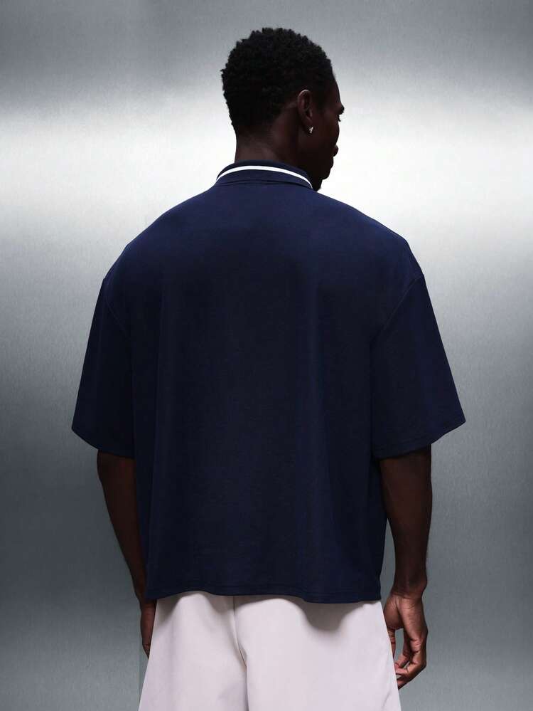 Boxy Fit Polo With Contrast Collar Trim For Valentine's Day