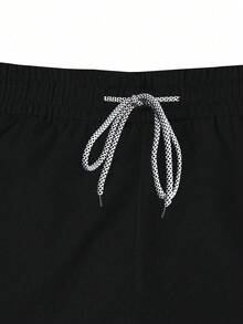 Sport MetroGents 男士字母印花抽绳腰带休闲二合一运动短裤 - 黑色 - 查看 6