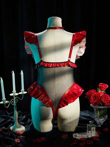 SpicyHot Serie extremadamente sexy de talla grande con diseño de volantes y escote hueco, lencería tipo body sin aros - Multicolor - Ver 2