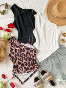 少女不对称下摆单肩背心，夏季 - 彩色 - 查看 2